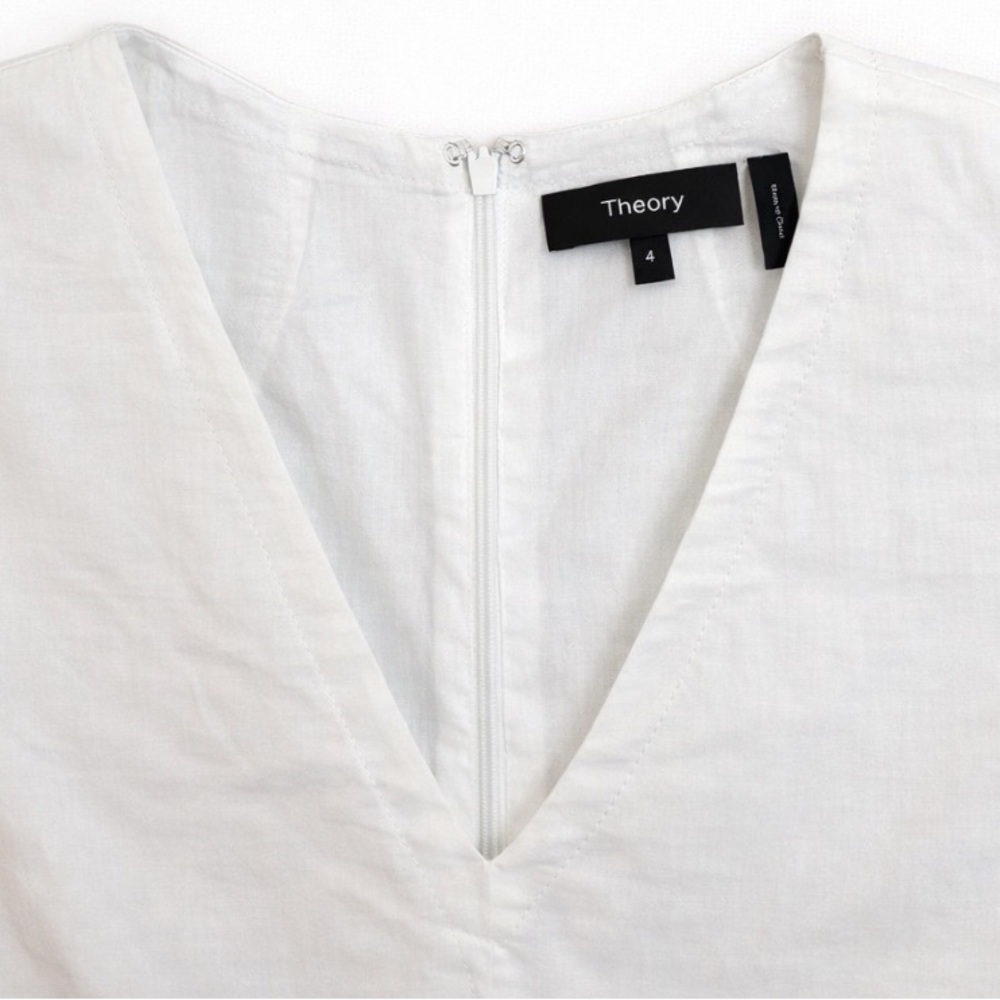 Theory Kalsington Linen Blend V-Neck Sleeveless Dress in White 4 Style#G0303605 - Picture 3 of 10